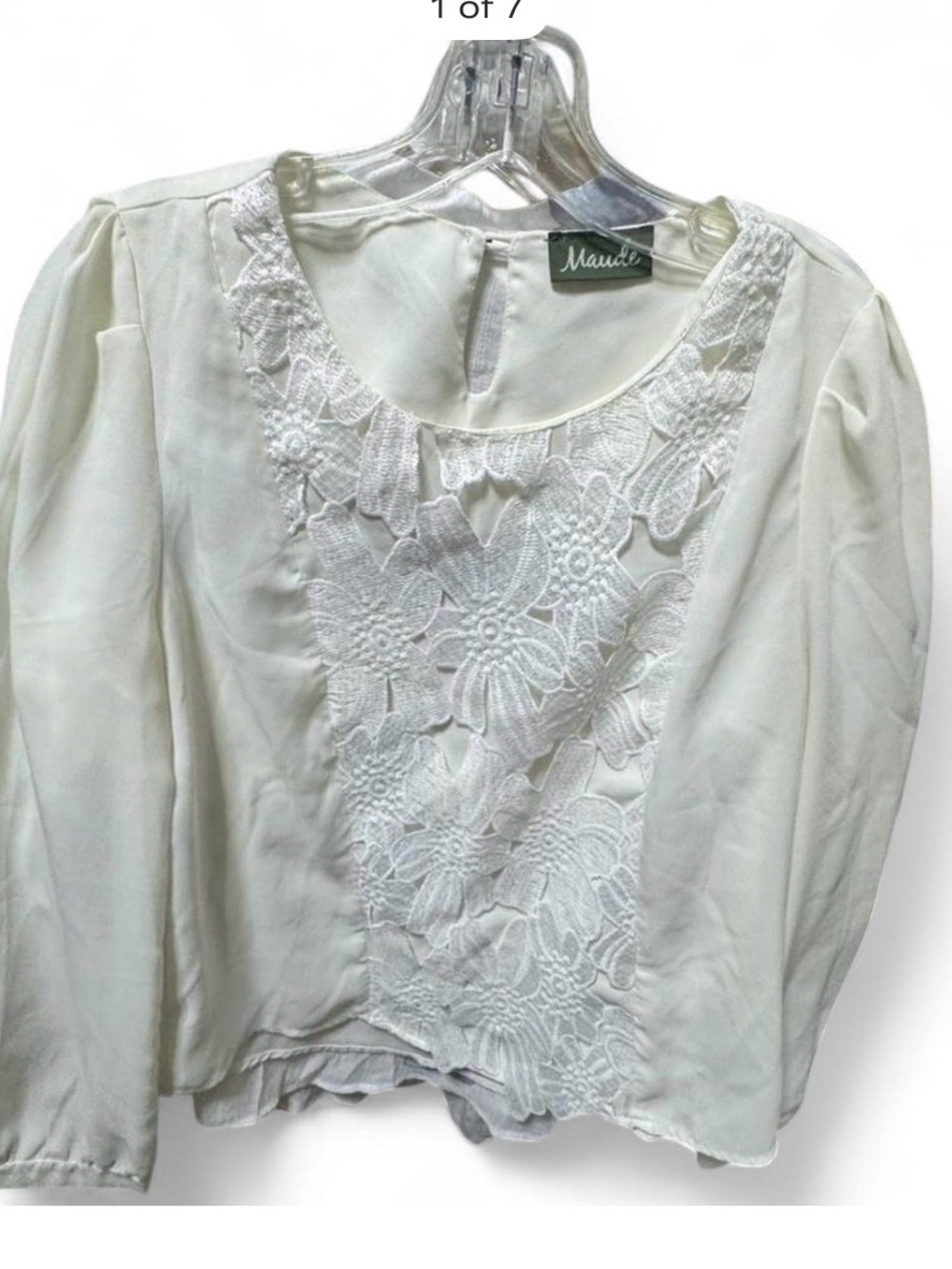 Vintage Maude White Lace-Front Women's Blouse Sz L
